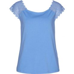 Shirt "carmen" z koronką bonprix niebieski. Niebieskie t-shirty damskie bonprix, w koronkowe wzory, z elastanu, bez kołnierzyka. Za 59,99 zł.