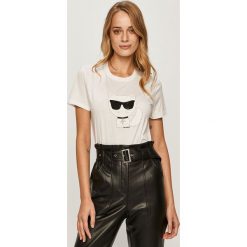Karl Lagerfeld - T-shirt. Czarne bluzki damskie KARL LAGERFELD, s, z nadrukiem, z bawełny, casualowe, z okrągłym kołnierzem, z krótkim rękawem. Za 429,90 zł.
