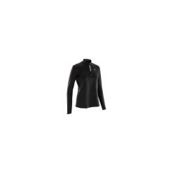 Bluza biegania RUN WARM damska. Czarne bluzy damskie KALENJI, bez wzorów, z elastanu, z krótkim rękawem, krótkie, bez kaptura. Za 39,99 zł.