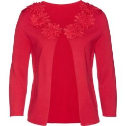 Sweter rozpinany z kwiatową aplikacją bonprix czerwony. Czerwone swetry rozpinane damskie bonprix. Za 129,99 zł.