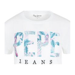 T- shirt Pepe Jeans. Białe bluzki damskie s, bez wzorów, z jeansu, bez kołnierzyka, bez rękawów. Za 89,00 zł.