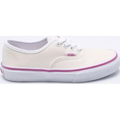 Vans - Tenisówki dziecięce Authentic. Białe trampki dziewczęce Vans, bez wzorów, z materiału, na sznurówki. W wyprzedaży za 79,90 zł.