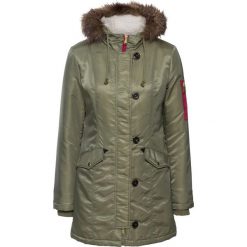 Parka bonprix oliwkowy. Zielone parki damskie bonprix, z polaru. Za 169,99 zł.