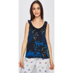 Desigual - Top. Niebieskie bluzki damskie Desigual, s, z nadrukiem, z bawełny, casualowe, z okrągłym kołnierzem, bez rękawów. W wyprzedaży za 99,90 zł.