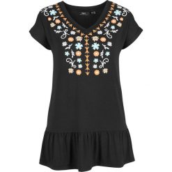 Shirt z dekoltem w serek bonprix czarny w kwiaty. Czarne koszulki damskie bonprix, w kwiaty, z dekoltem w serek, bez rękawów. Za 64,99 zł.