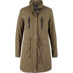 Parka z wstawką ze sztucznej skóry bonprix zielony khaki. Zielone parki damskie bonprix, ze skóry. Za 99,99 zł.