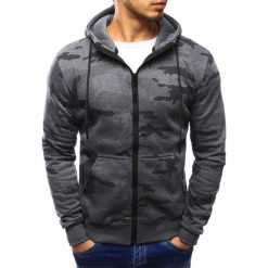 Bluzy męskie: Bluza męska camo rozpinana antracytowa z kapturem (bx3164)