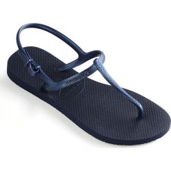 Havaianas - Sandały. Niebieskie klapki damskie Havaianas, bez wzorów, z materiału, bez obcasa, na obcasie. W wyprzedaży za 79,90 zł.