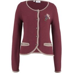 Sweter rozpinany w ludowym stylu, z haftem, długi rękaw bonprix czerwony klonowy - kamienisty. Czerwone kardigany damskie bonprix. Za 109,99 zł.