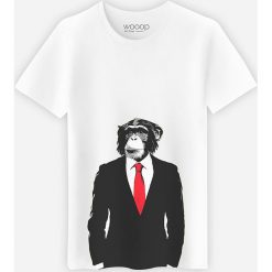Koszulka "Business Monkey" w kolorze białym. Białe koszulki męskie Wooop, xxl, z nadrukiem, z bawełny, z okrągłym kołnierzem, bez rękawów. W wyprzedaży za 56,95 zł.