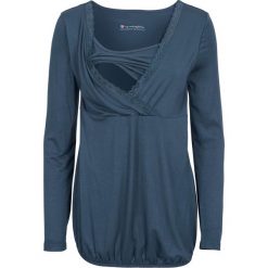 Shirt ciążowy i do karmienia, z koronkową wstawką, długi rękaw bonprix ciemnoniebieski. Niebieskie bluzki ciążowe bonprix, bez wzorów, z koronki, bez kołnierzyka, z długim rękawem. Za 74,99 zł.