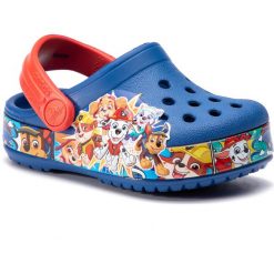 Klapki CROCS - Crocsfl Paw Patrol Band Clg K 205509 Blue Jean. Niebieskie sandały chłopięce Crocs, z tworzywa sztucznego, bez zapięcia. W wyprzedaży za 119,00 zł.