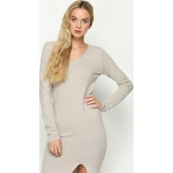 Ciemnobeżowa Sukienka Grant. Brązowe sukienki dzianinowe Born2be, na jesień, l. Za 49,99 zł.
