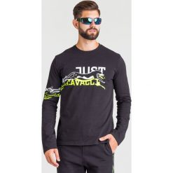 LONGSLEEVE Just Cavalli. Czarne bluzy męskie Just Cavalli, xl, z nadrukiem, z bawełny, z okrągłym kołnierzem, bez rękawów, bez kaptura. Za 311,40 zł.
