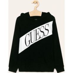 Guess Jeans - Bluza 118 - 175 cm. Czarne bluzy chłopięce Guess Jeans, z nadrukiem, z bawełny, bez rękawów, z kapturem. W wyprzedaży za 129,90 zł.