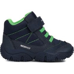 Geox botki chłopięce Baltic 23 niebieskie/zielone. Niebieskie buty chłopięce zimowe Geox, z materiału, bez zapięcia. Za 259,00 zł.
