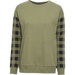 Bluza dresowa bonprix oliwkowo-czarny w kratę. Zielone bluzy z nadrukiem damskie bonprix, z dresówki. Za 89,99 zł.