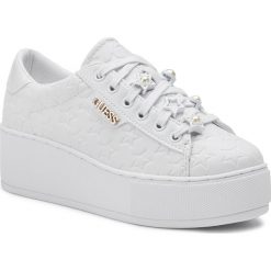Sneakersy GUESS - FL7NIC ELE12 WHITE. Białe półbuty damskie Guess, z aplikacjami, ze skóry ekologicznej, bez obcasa, bez zapięcia. Za 529,00 zł.
