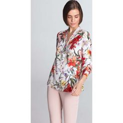 Ecru Koszulowa Bluzka z Długim Rękawem Zapinana na Ozdobne Napki. Szare bluzki damskie marki Molly.pl, s, bez wzorów, z jeansu, eleganckie, z klasycznym kołnierzykiem, z długim rękawem. Za 128,90 zł.