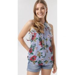 Niebieska Bluzka Coromilia. Niebieskie bluzki damskie Born2be, xl, bez wzorów, bez kołnierzyka, bez rękawów. W wyprzedaży za 49,99 zł.