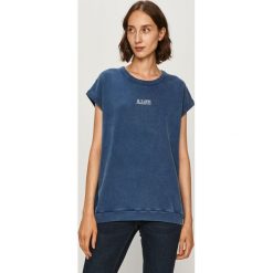 AllSaints - Bluza. Niebieskie bluzy damskie AllSaints, s, z aplikacjami, z bawełny, z krótkim rękawem, krótkie, z kapturem. W wyprzedaży za 329,90 zł.