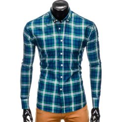 KOSZULA MĘSKA W KRATĘ Z DŁUGIM RĘKAWEM K405 - ZIELONA. Zielone koszule męskie Ombre Clothing, s, bez wzorów, eleganckie, bez kołnierzyka, z długim rękawem. Za 39,00 zł.