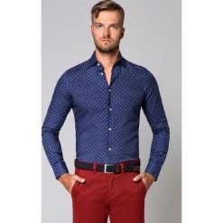 Koszula Granatowa Mikrowzór Stella. Białe koszule męskie LANCERTO, na lato, m, z haftami, z bawełny, eleganckie, z kontrastowym kołnierzykiem, bez rękawów. W wyprzedaży za 199,90 zł.