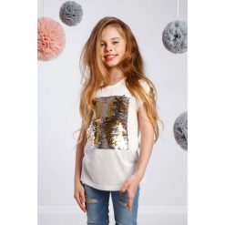 Kremowy dziecięcy t-shirt z cekinami NDZ8446. Białe bluzki dziewczęce marki Fasardi. Za 39,00 zł.