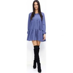 Granatowa Sukienka Luźna Oversizowa Mini na Długi Rękaw. Niebieskie długie sukienki marki Molly.pl, na co dzień, l, z dresówki, boho, z długim rękawem, sportowe. Za 119,90 zł.