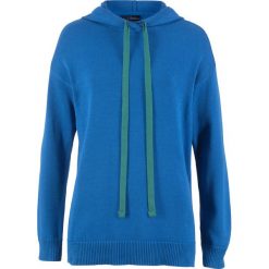 Sweter dzianinowy z kapturem bonprix lazurowy. Niebieskie swetry klasyczne damskie marki bonprix, z dzianiny, z kapturem. Za 44,99 zł.