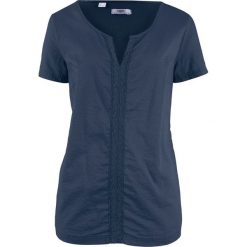 Bluzka bawełniana, krótki rękaw bonprix ciemnoniebieski. Niebieskie bluzki asymetryczne bonprix, z bawełny, z krótkim rękawem. Za 32,99 zł.