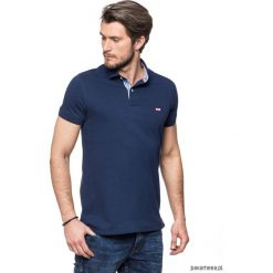 KOSZULKA POLO granat z wykończeniem w kratę. Szare koszulki męskie Pakamera, m, bez wzorów, z bawełny, bez rękawów. Za 149,00 zł.