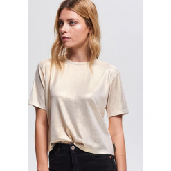 T-shirt z błyszczącej dzianiny - Złoty. Żółte t-shirty damskie Reserved, l, z dzianiny. Za 49,99 zł.