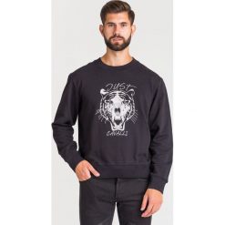 BLUZA Just Cavalli. Czarne bluzy męskie Just Cavalli, m, z nadrukiem, z bawełny, z okrągłym kołnierzem, bez rękawów, bez kaptura. Za 551,40 zł.