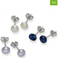 Kolczyki-wkrętki (3 pary) z perłami. Białe kolczyki damskie Pearls Special, z perłą, z mosiądzu. W wyprzedaży za 113,95 zł.