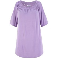 Shirt "carmen" z wycięciami w rękawach bonprix w kolorze bzu. Fioletowe koszulki damskie bonprix, bez wzorów, bez kołnierzyka, bez rękawów. Za 44,99 zł.