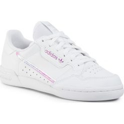 Buty adidas - Continental 80 J FU6669 Ftwwht/Ftwwht/Cblack. Białe półbuty damskie Adidas, bez wzorów, ze skóry ekologicznej, bez obcasa, na sznurówki. Za 269,00 zł.