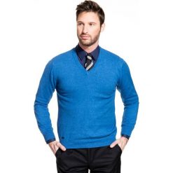 Sweter FABRIZIO SWNR000139. Niebieskie swetry męskie Giacomo Conti, na zimę, m, bez wzorów, z bawełny, eleganckie, bez kołnierzyka, bez kaptura. Za 149,00 zł.