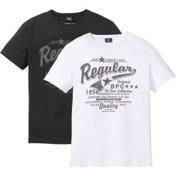 T-shirt z nadrukiem (2 szt.) bonprix czarny + biały z nadrukiem. Czarne koszulki męskie bonprix, s, z nadrukiem, bez kołnierzyka, bez rękawów. Za 55,98 zł.