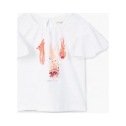 Mango Kids - Top dziecięcy Liebre 80-104 cm. Białe bluzki dziewczęce bawełniane marki Mango Kids, z nadrukiem, z okrągłym kołnierzem. W wyprzedaży za 29,90 zł.