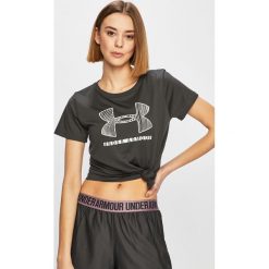 Under Armour - Top. Szare topy damskie marki Under Armour, s, z nadrukiem, z poliesteru, z okrągłym kołnierzem. Za 119,90 zł.