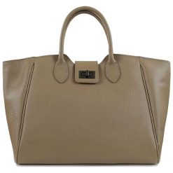 Torebki klasyczne damskie: Skórzana torebka „Niana” w kolorze szarobrązowym – 43 x 26 x 16 cm