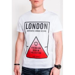 T-shirt męski z nadrukiem S1080 - biały. Białe t-shirty męskie Ombre Clothing, s, z nadrukiem, z bawełny, bez kołnierzyka. Za 12,99 zł.
