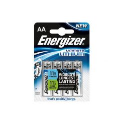 Zestaw 4 baterii AA-LR06 litowych. Szare plecaki męskie ENERGIZER, bez wzorów. Za 39,99 zł.