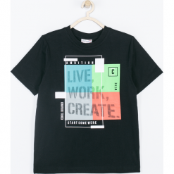 Koszulka. Czarne t-shirty chłopięce RUN THE CITY, z aplikacjami, z elastanu, z krótkim rękawem. Za 45,90 zł.