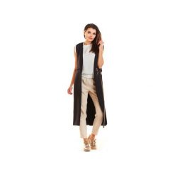 Długa kamizelka B280. Brązowe kamizelki damskie Awama, xl, bez wzorów, z poliesteru, eleganckie, długie, bez kaptura. Za 189,00 zł.