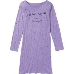 Koszula nocna bonprix kolor bzu z nadrukiem. Fioletowe koszule nocne damskie bonprix, z nadrukiem, ze skóry, bez kołnierzyka, bez rękawów. Za 34,99 zł.