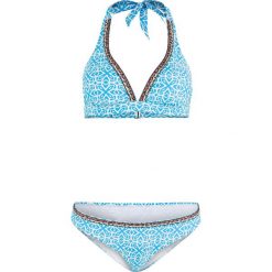 Bikini z trójkątnymi miseczkami (2 części) bonprix turkusowo-biały z nadrukiem. Zielone stroje kąpielowe damskie marki bonprix, z nadrukiem. Za 99,99 zł.