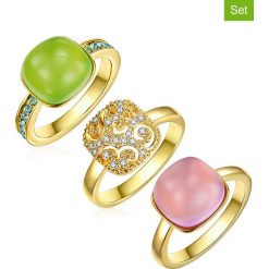Pozłacane pierścionki (3 szt.) z kryształami Swarovski. Żółte pierścionki damskie Highstreet Jewels, Runway & Co., z kryształem, złote. W wyprzedaży za 119,95 zł.