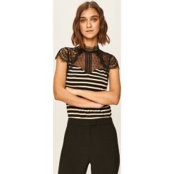 Morgan - Bluzka. Czarne bluzki damskie Morgan, s, bez wzorów, z elastanu, z golfem, z krótkim rękawem. Za 179,90 zł.